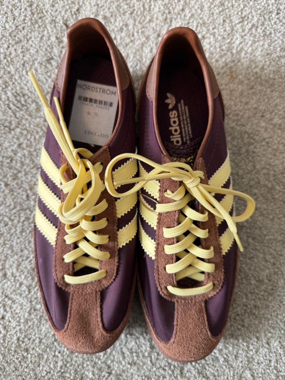 Adidas SL72 Maroon & Yellow Retro Sneaker with Stripe Detail | 6.5 - Picture 2 of 7
